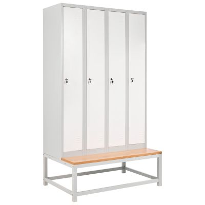 CLARESTON Metal 4-Door Office Storage Locker Cabinet with Bench - White with Grey