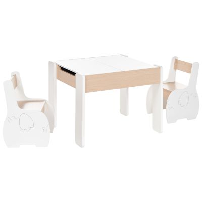2 Seater Kids Set Table with Chairs Light Wood and White LOYD