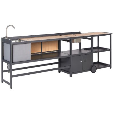 3 Piece Outdoor Kitchen Island with Trolley and Cabinet Set with Sink Light Wood ORTISEI