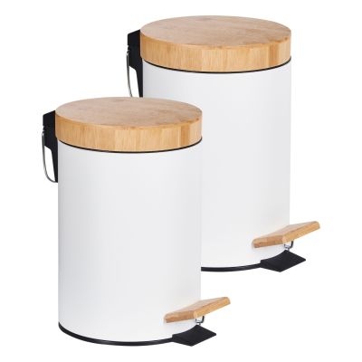 DURSCOMBE Metal Set of 2 Pedal Waste Bins - White