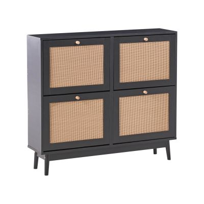 BASTION 4 Flip Doors Large-sized Rattan Shoe Cabinet - Black
