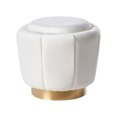 HALWORTH Velvet Footstool - White