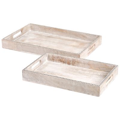 ELMLEIGH Mango Wood Set of 2 Serving Trays - Light Brown