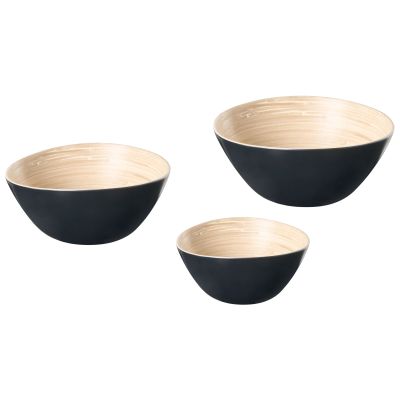 DUNCOMBE Set of 3 Bowls Bamboo Wood - Black