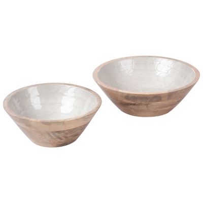 FAIRLEIGHON Mango Wood Set of 2 Bowls - Brown with White