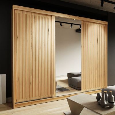 Sliding Wardrobe - ZEUS 3 Door Mirrored Wardrobe Oak 250cm