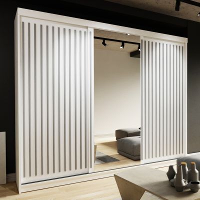 Sliding Wardrobe - ZEUS 3 Door Mirrored Wardrobe White 250cm
