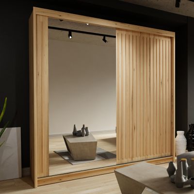 Sliding Wardrobe - ZEUS 2 Door Mirrored Wardrobe Oak 150cm