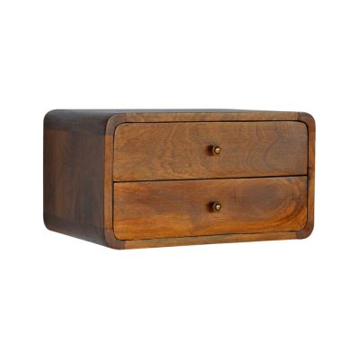 Bedside Table - CROMER Wall Mounted Nightstand Chestnut 45cm