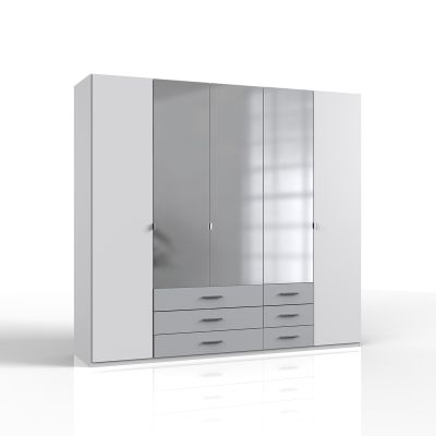Wardrobe - BONN 5 Door Wardrobe White and Grey 225cm