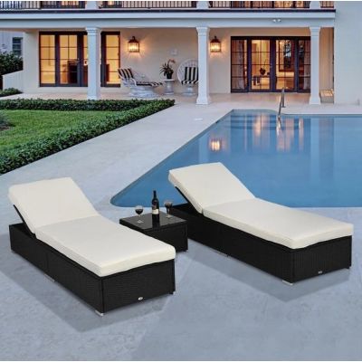 Rattan Lounger Set - White