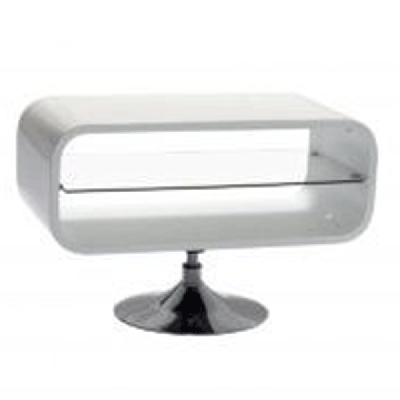 Dorset High Gloss TV Unit with Clear Central Shelve Stainless Steel Pedestal Base Stand - White