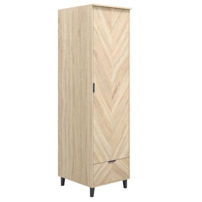 Wardrobe - STONEHAVEN Chevron Pattern 1 Door Wardrobe Oak Finish 50cm