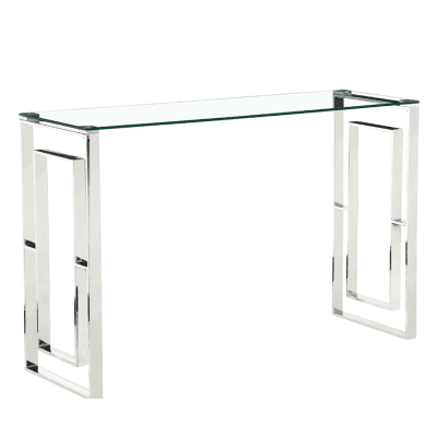 Olympia Luxe Glass Console Table Stylish Silver Frame with Clear Glass Top