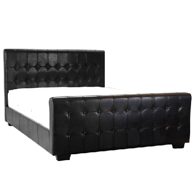 Beverley Buttoned Leather Effect Double Bed - Black