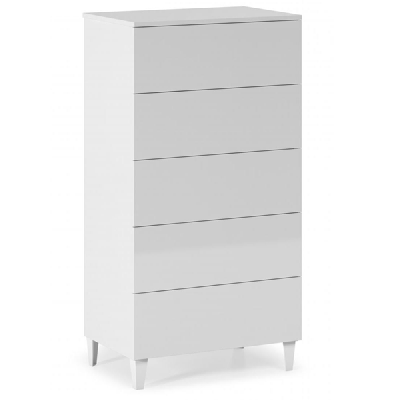 ADRIAN White Chest of Drawers - Tallboy, Medium-sized, 5 Drawers