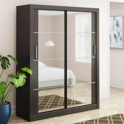 Sliding Wardrobe - ARTU 2 Door Mirrored Wardrobe Black 181cm