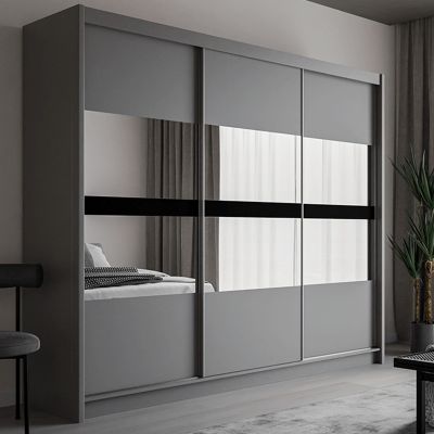Sliding Wardrobe - TRAFFORD 3 Door Mirrored Wardrobe Graphite 250cm