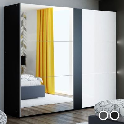 Sliding Wardrobe - CANTERBURY 2 Door Mirrored Wardrobe Black Grey - 200cm and 250cm