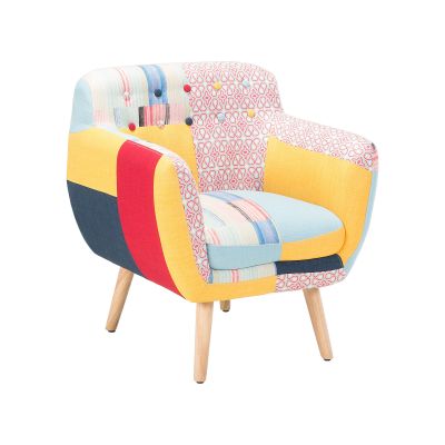 Armchair Multicolour Fabric Patchwork Upholstery Buttoned Retro Club Chair Retro Style 