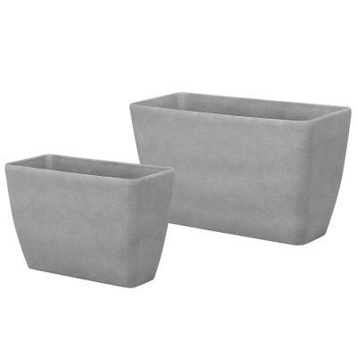 Set of 2 Plant Pots Grey Stone Rectangular Various Sizes Weather Resistant 