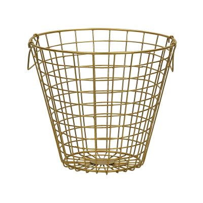 Wire Basket Gold Metal Round with Handles Modern Glamour Storage Accessory for Blankets Towels Newspaper 