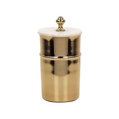 Decorative Container Gold Metal Stone White Lid Round Storage Glamour 