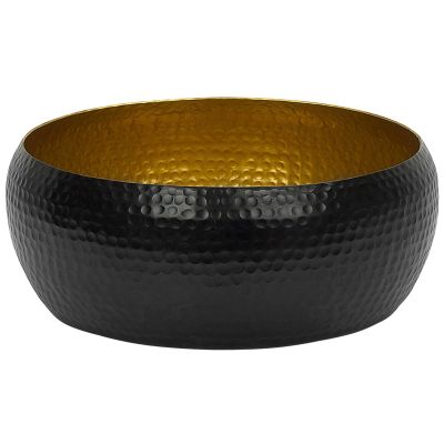 Decorative Bowl Black and Gold Metal Round Honeycomb Pattern Accent Home Decor Accessory Glam Design 