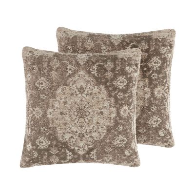 Set of 2 Decorative Cushions Brown Oriental Pattern 45 x 45 cm Distressed Vintage Decor Accessories 