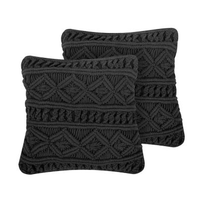 Decorative Cushion Set of 2 Black Cotton Rope Boho Retro Decor Accessories