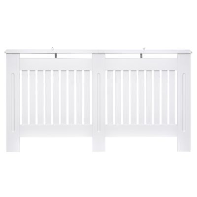 Slatted Radiator Cover Painted Cabinet MDF Lined Grill in White (152L x 19W x 81H cm)