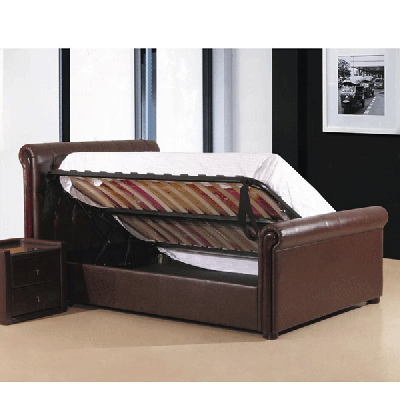 Fowey King Size PU Leather Bed with Right Hand Side Storage - Brown
