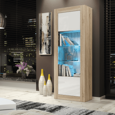 Stylish Cabinet Sideboard and Display Unit with Ample Storage and Free LED Lighting 170cm - Oak and White