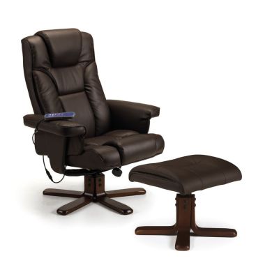Malmo Faux Leather Massage Swivel Recliner Armchair and Stool - Brown