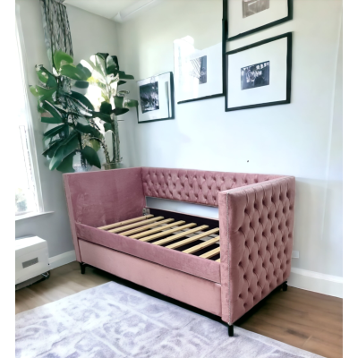 Flaoki Plush Velvet Upholstered Single Trundle Sofa Bed Daybed - Pink
