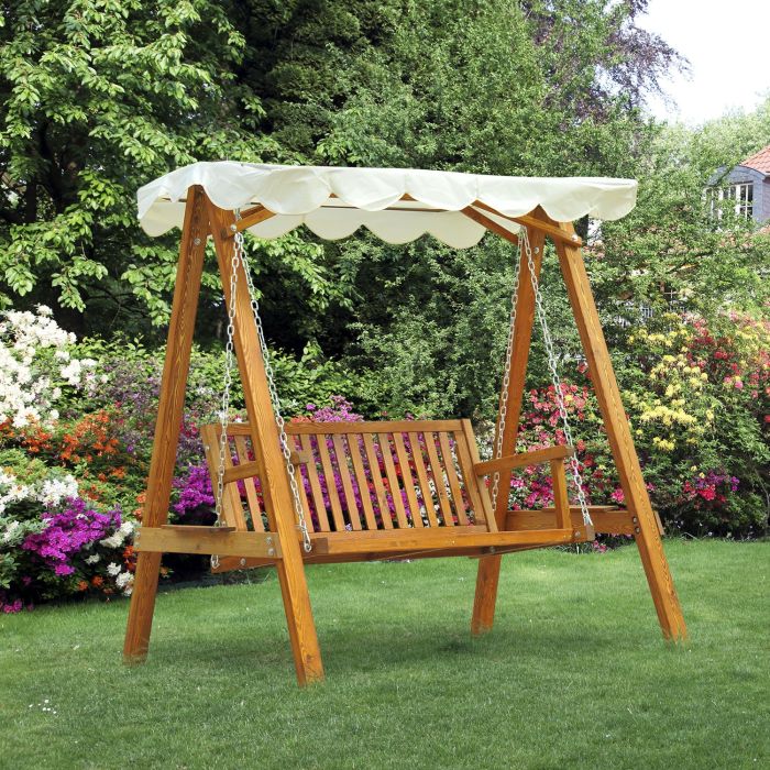 2-Seat Wooden Hammock Swing Bench - Cream