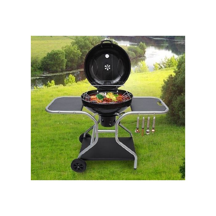 Deluxe Charcoal BBQ Trolley Grill - Black