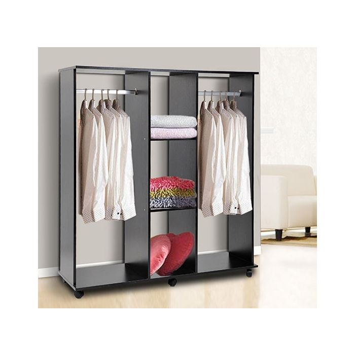 Mobile Double Open Wardrobe - Black