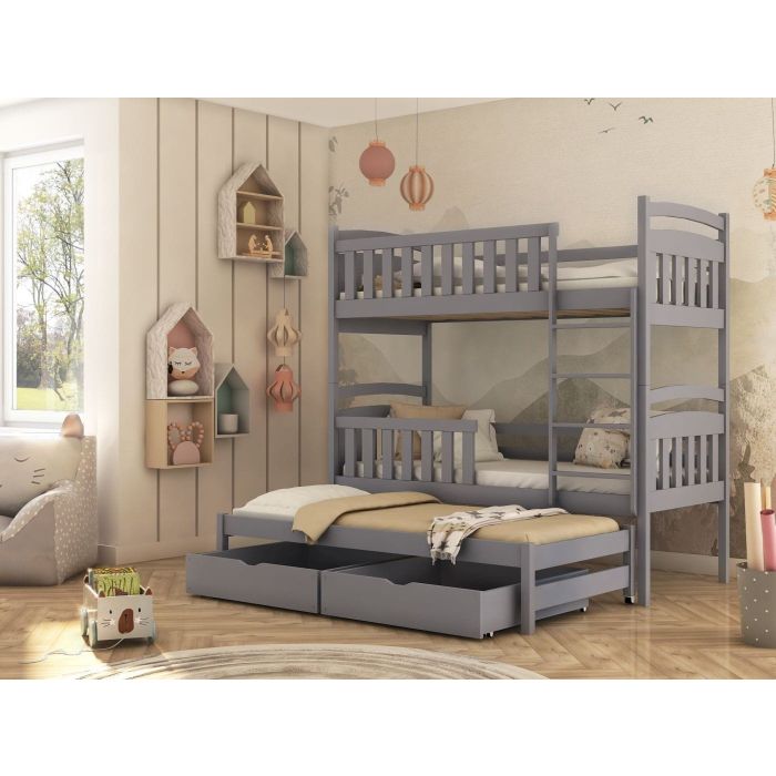 SALLY Wooden 2 Drawers Storage Double Bed with Trundle and Foam Mattress - Grey