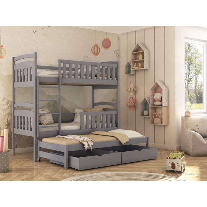 SALLY Wooden 2 Drawers Storage Double Bed with Trundle - Grey