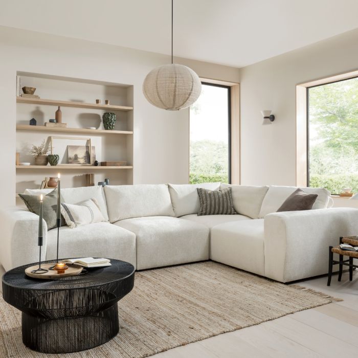 Corner Sofa - GRAZ Fabric 4 Seater Right Hand Facing - Ivory