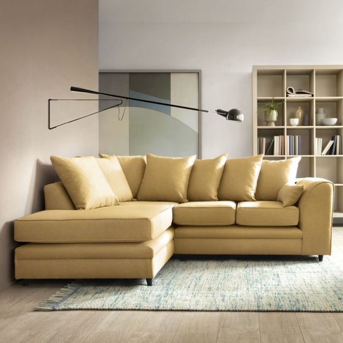 DOROTA II Linen Fabric 4 Seater L Shaped Corner Sofa - Mustard, Left Hand Facing