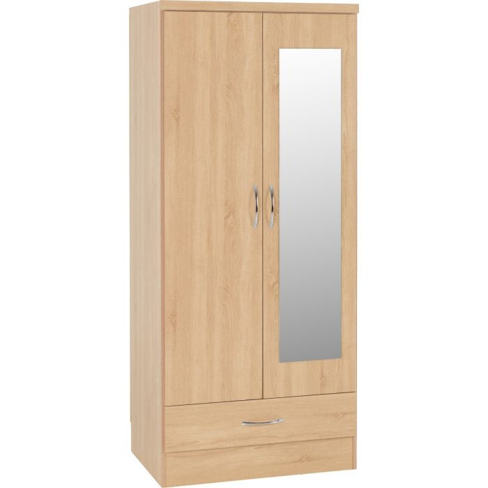 Wardrobe - NEWBIGGIN 2 Door Mirrored Wardrobe Sonoma Oak Effect 78cm