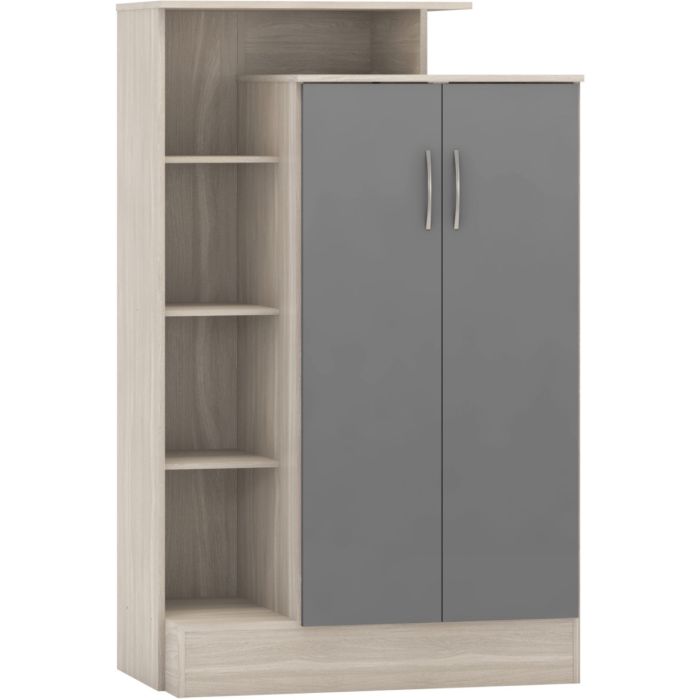 Nevada Petite Open Shelf Wardrobe - Grey Gloss Light Oak Effect Veneer