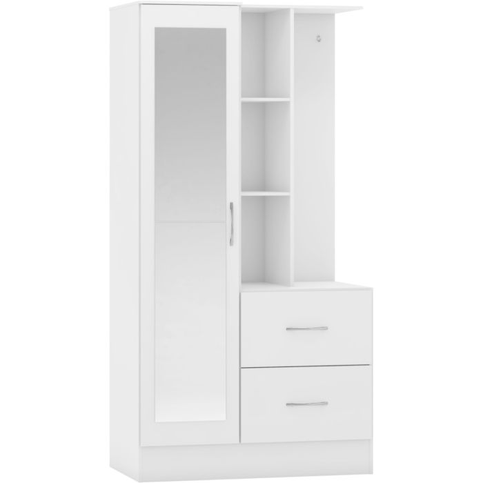 Nevada Mirrored Open Shelf Wardrobe - White Gloss