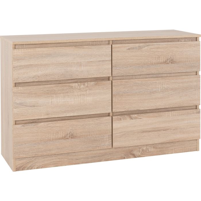 MALDEN Oak Finish Chest of Drawers - Large-sized, 6 Drawers, Double