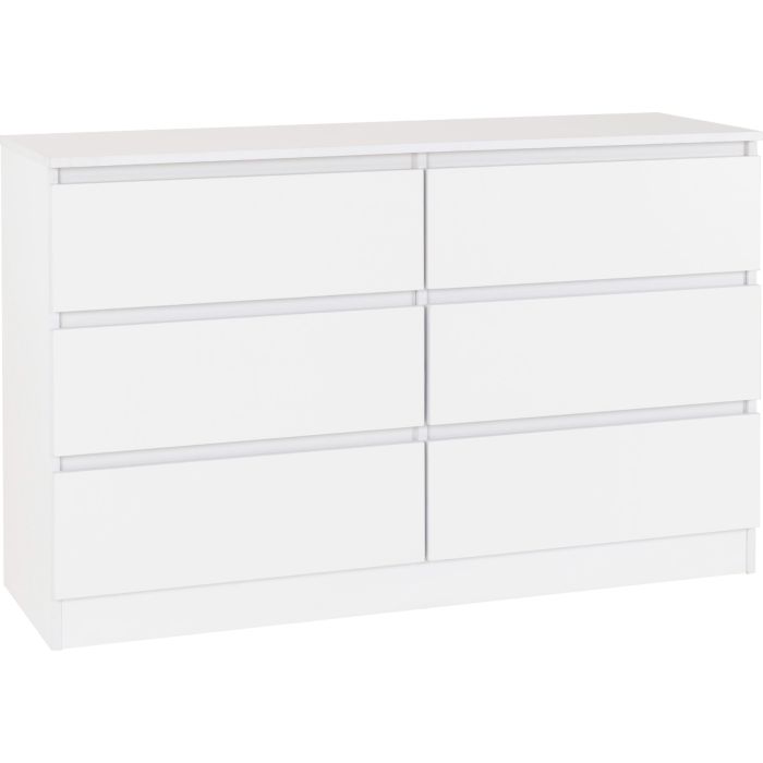 MALDEN White Chest of Drawers - Large-sized, 6 Drawers, Double