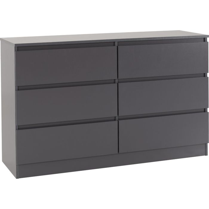MALDEN Grey Chest of Drawers - Large-sized, 6 Drawers, Double