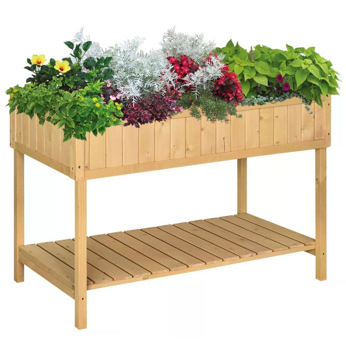 Wooden Planter Flower Box Raised Rectangular 8 Compartment Plant Stand Oak Tone
