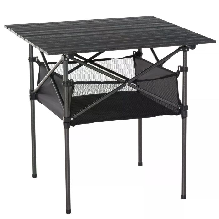 Folding Camping Table with Mesh Storage Roll Up Tabletop with Carring Bag